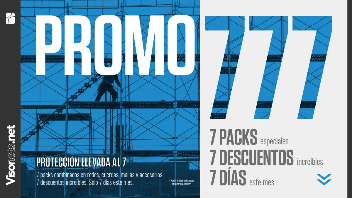 PROMO 7 PACKS - Redes de seguridad - Redes de protección - Cuerdas - Ganchos - Accesorios - Descuentos - Ofertas - VISORNETS