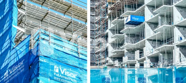 Mallas ambientales y de ocultación para andamios con logo personalizado - VISORNETS - VISOR FALL ARREST NETS