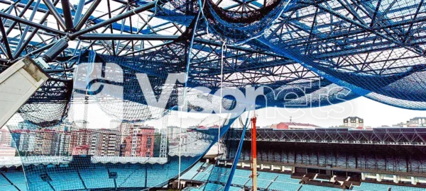 Instalación de redes de seguridad tipo "S" VISORNETS más mallas mosquiteras más mallas anti-objetos tools en estadio Balaídos de Real Club Celta de Vigo