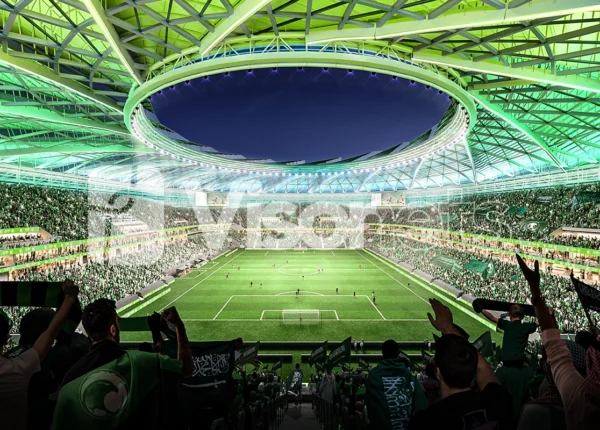 Redes de seguridad tipo «S» más redes mosquiteras en estadio Aramco de Arabia Saudí