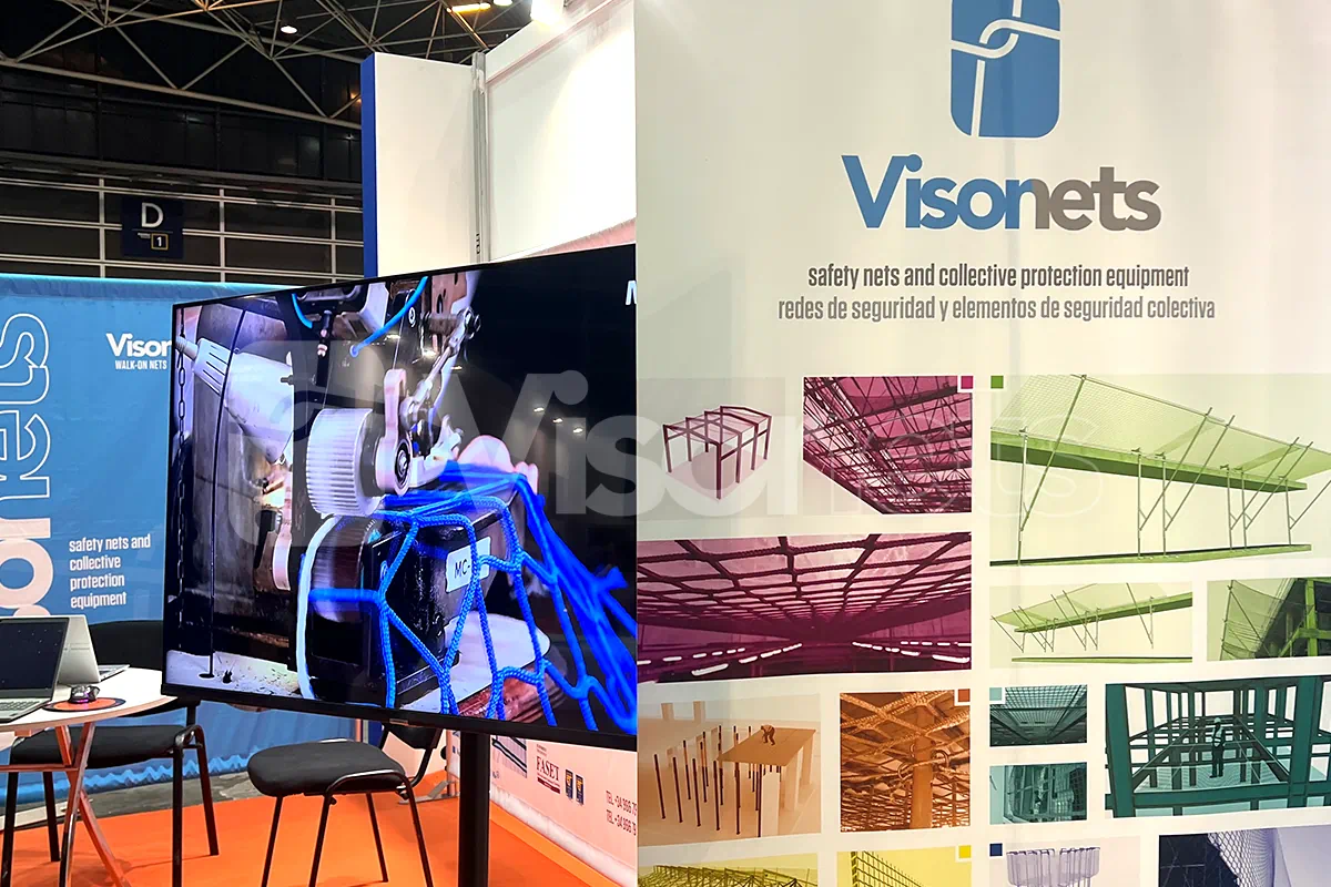 Feria Laboralia 2025 - Visornets redes de seguridad, sistema tipo U de brazo regulable, redes transitables Walk-on nets, Mallas corporativas con logo personalizado